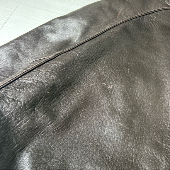 Vintage 90’s IZOD Brown Chocolate 100% Leather Bomber Jacket Overcoat Size XL - Picture 12 of 15